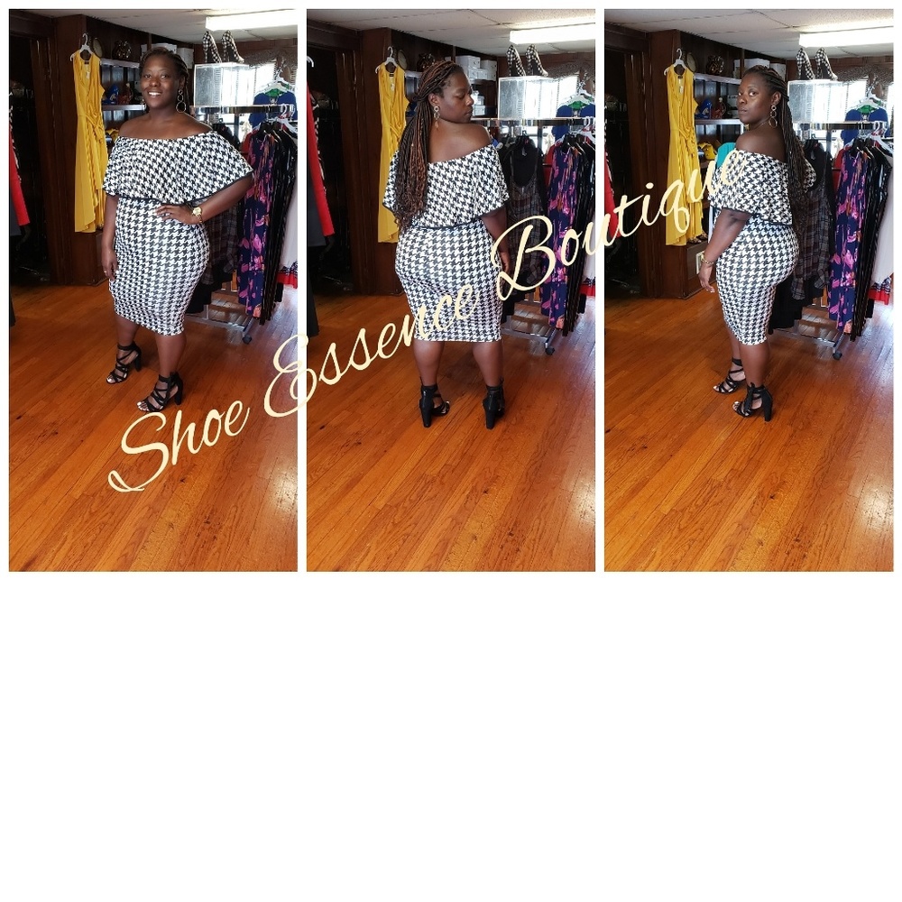 Houndstooth Off The Shoulder Dress